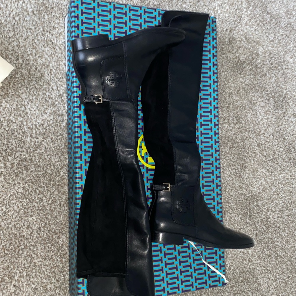 Tory Burch Wyatt over-the knee boot calf leather , black in color size 8
